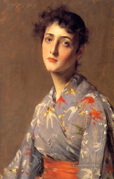  Japanese Canvas - Girl in a Japanese Kimono William Merritt Chase